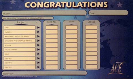 Congratulations Slip from Accelerated Christian Education