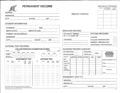 Permanent Record from Accelerated Christian Education